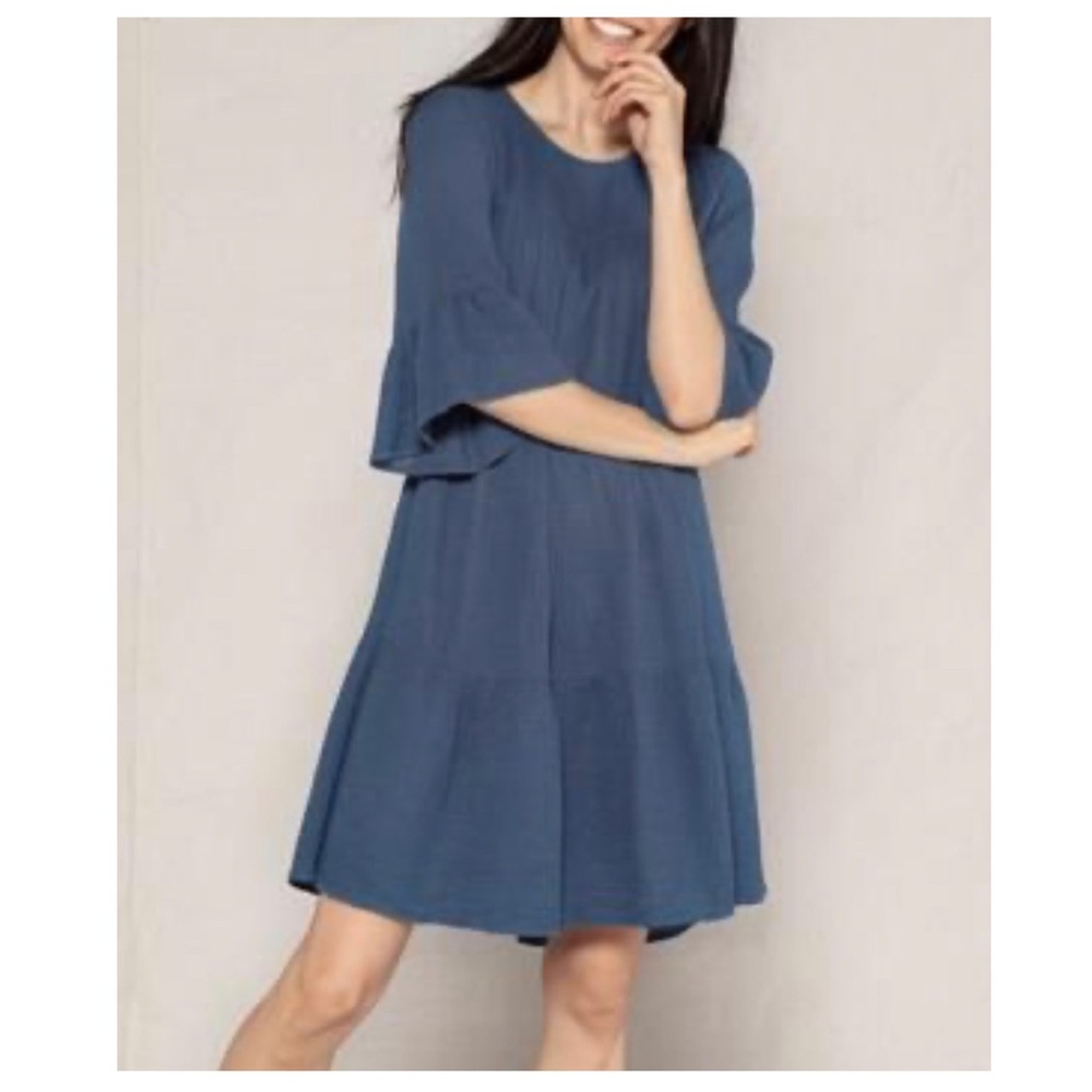 Outerknown Currents Organic Cotton Gauze Bell Sleeve Tiered Dress Size Small